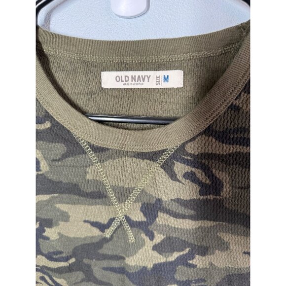 Old Navy Mens Green Camouflage Thermal Top Medium Waffle Knit Crewneck - Picture 8 of 10